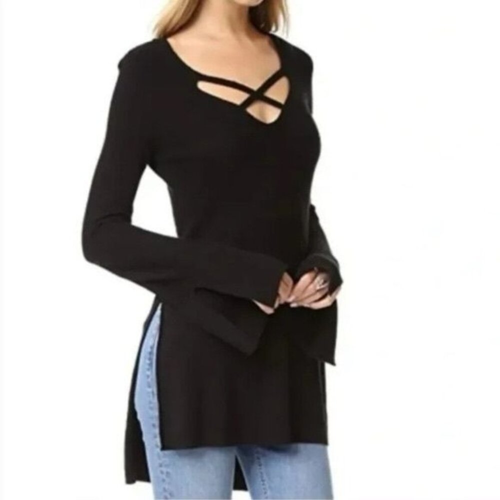 Free People Black Crisscross L/S Sweater Dress Tunic | Boho Twilightcore Casual - Picture 4 of 11